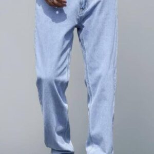 men washed cotton mid rise full length baggy jeans (copy)