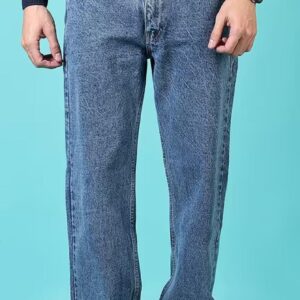 men plain mid rise straight fit jeans